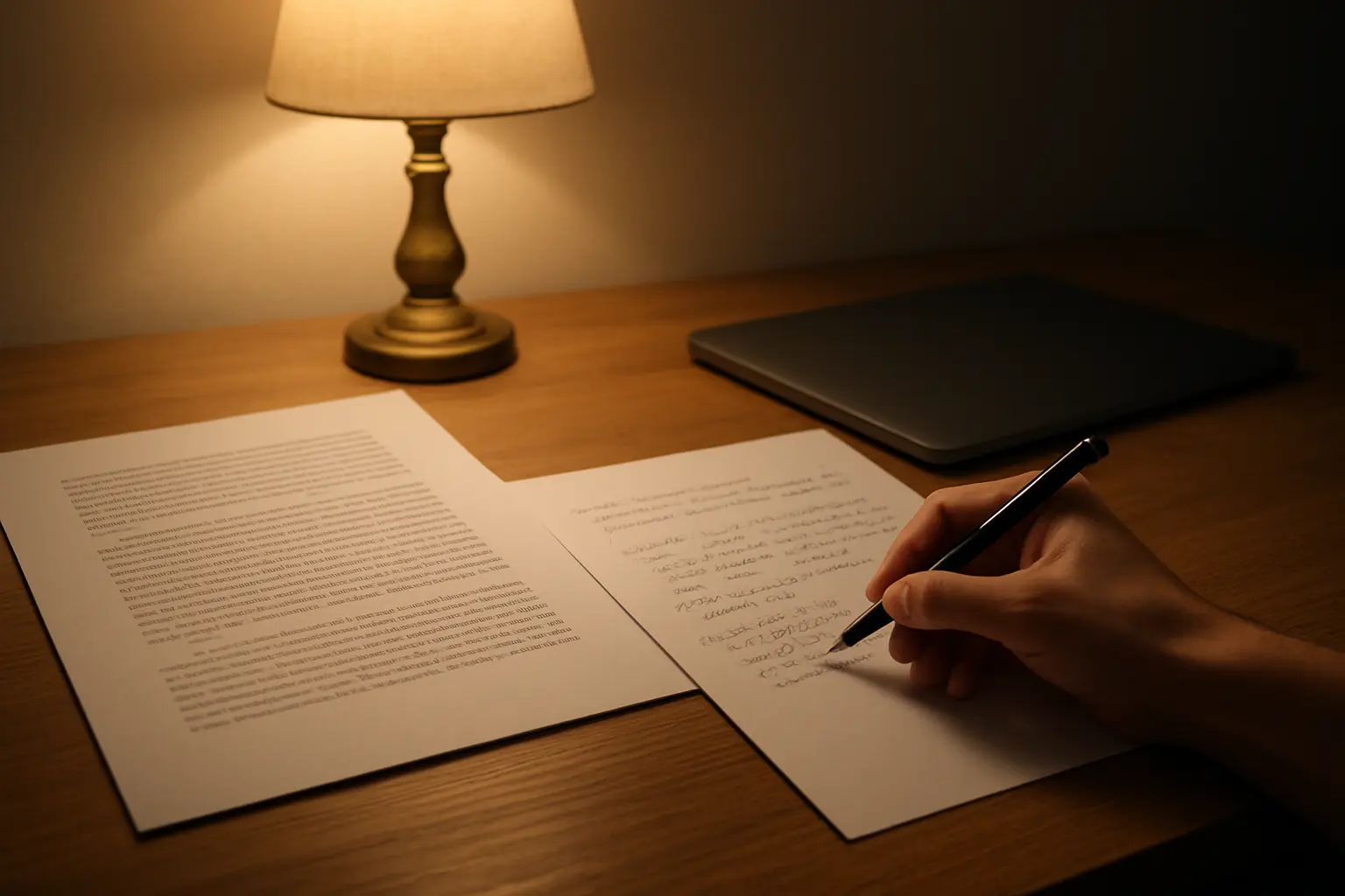 동료심사를 위해 받은 미공개 원고를 읽으며 심사 의견을 작성하는 모습